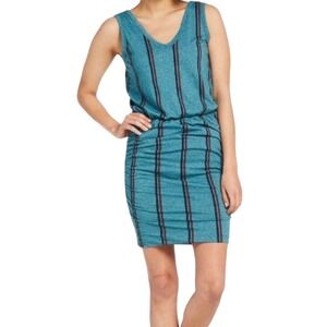 $5 SALE MUST GO Sundry Teal Striped Sleeveless Scrunch Tank Dress V Neck Size 0
